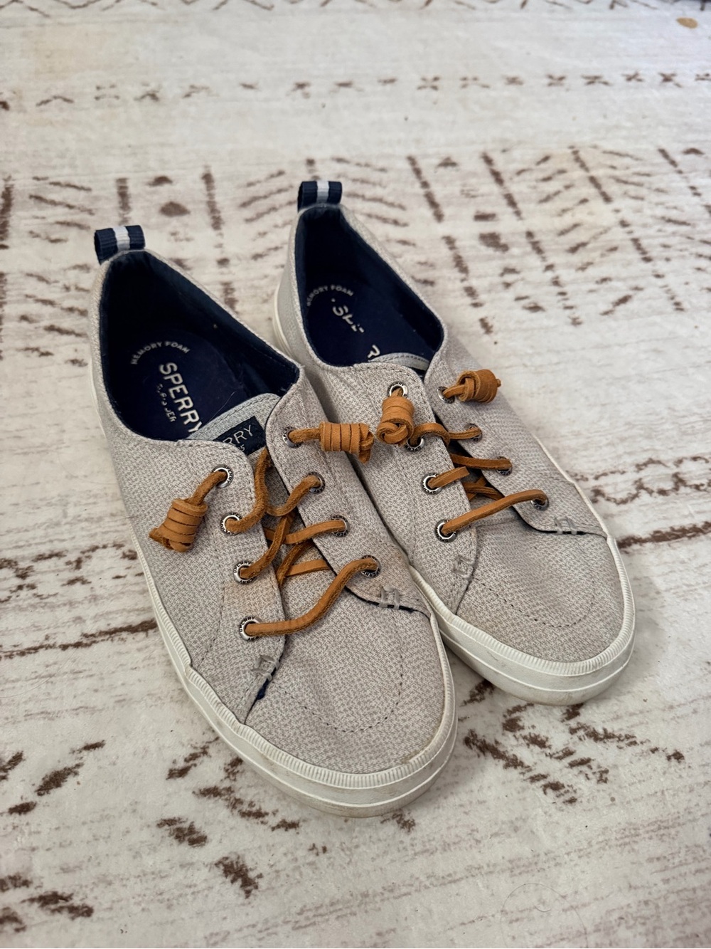 Sperry Neutral Canvas Low-Top Sneakers with Tan Leather Laces